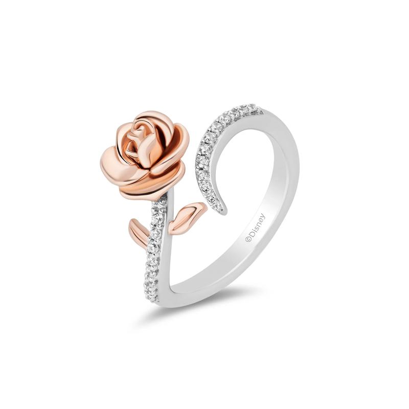 Belle Diamond Rose Bypass Ring in Sterling Silver and 10K Rose Gold &#40;1/6 ct. tw.&#41; – Image 4 of 4
