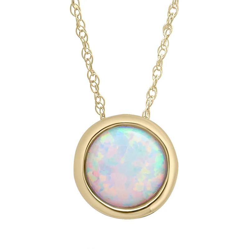 Lab-Created Opal Pendant with Round Shape in 10K Yellow Gold – Image 1 of 3