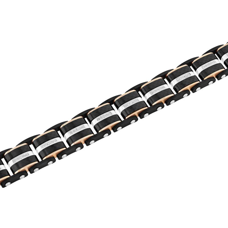 Diamond Link Bracelet in Ion-Plated Stainless Steel and Carbon Fiber, 15MM, 8.5&rdquo; &#40;1/3 ct. tw.&#41; – Image 2 of 3