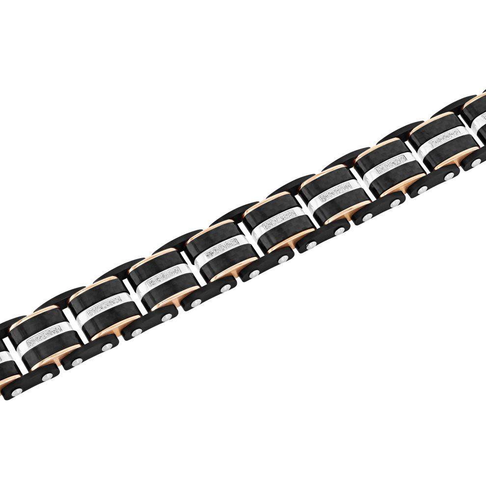 Diamond Link Bracelet in Ion-Plated Stainless Steel and Carbon Fiber, 15MM, 8.5&rdquo; (1/3 ct. tw.) – Image 2 of 3