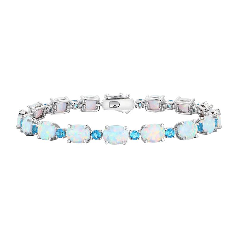Lab-Created Opal and Lab-Created Blue Topaz Bracelet in Sterling Silver – Image 1 of 1