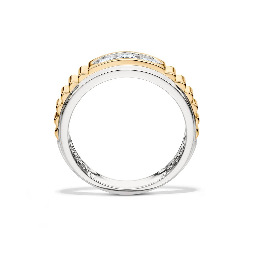 Men's Lab Grown Diamond Three-Stone Ribbed Band in 10K White &amp; Yellow Gold (1/4 ct. tw.) – Image 2 of 4
