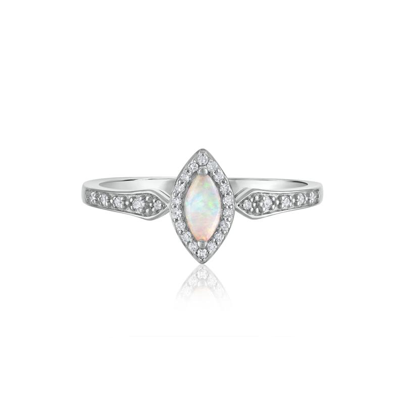 Opal and Diamond Ring in 14K White Gold &#40;1/10 ct. tw.&#41; – Image 1 of 3