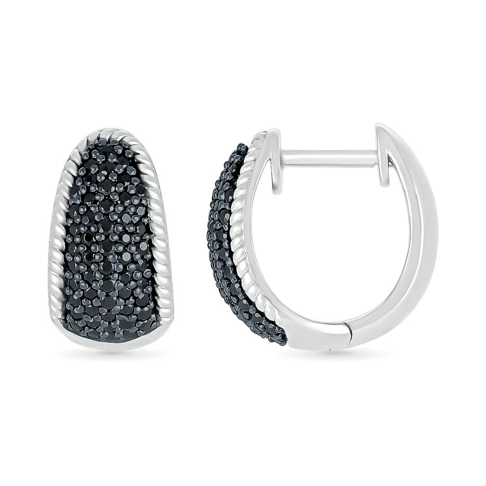 Black Diamond Wedge Hoop Earrings in Sterling Silver (1/2 ct. tw.) – Image 3 of 3