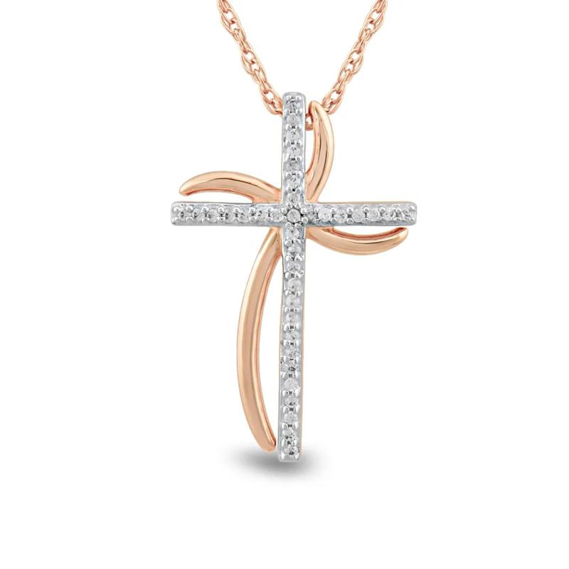 Diamond Windmill Cross Necklace in 10K Rose Gold &#40;1/10 ct. tw.&#41; – Image 1 of 3