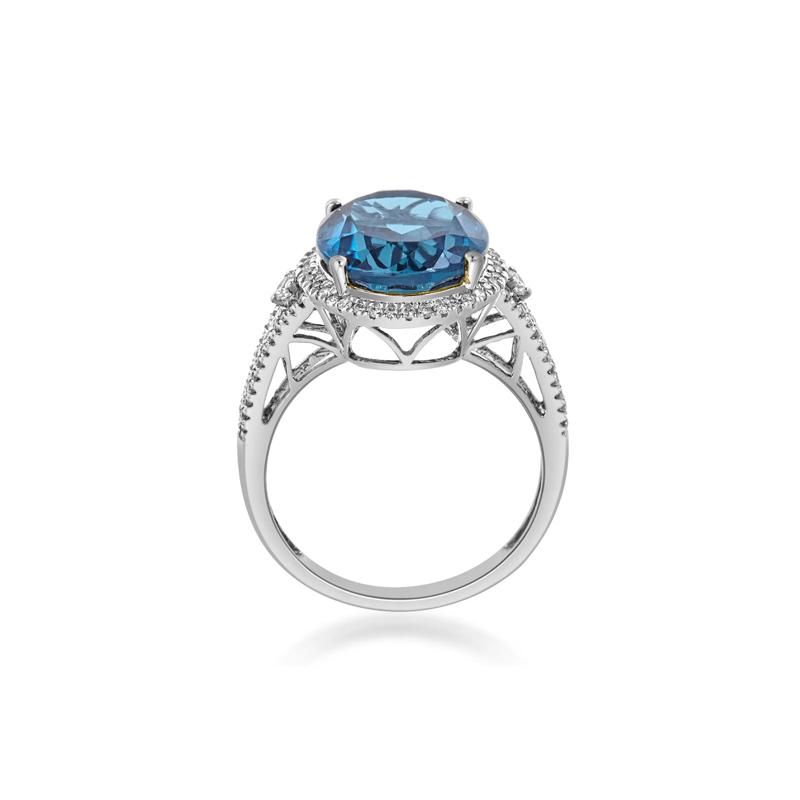 Swiss Blue Topaz Oval &amp; Diamond Ring in 10K White Gold &#40;1/3 ct. tw.&#41; – Image 2 of 3