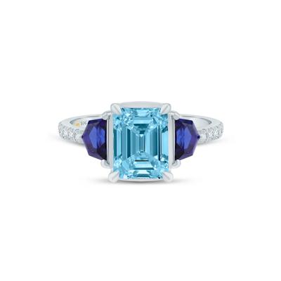 Allison Sky Blue Topaz, Lab-Created Blue Sapphire and Lab Grown Diamond Engagement Ring in 14K White and Yellow Gold (1/7 ct. tw.)