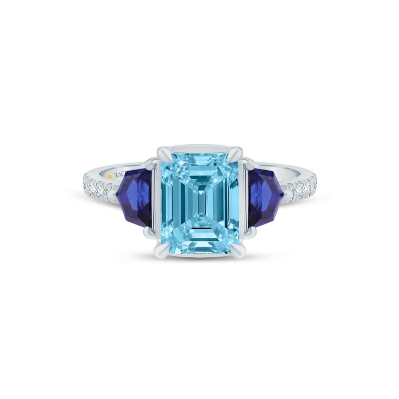 Allison Sky Blue Topaz, Lab-Created Blue Sapphire and Lab Grown Diamond Engagement Ring in 14K White and Yellow Gold (1/7 ct. tw.) – Image 1 of 3