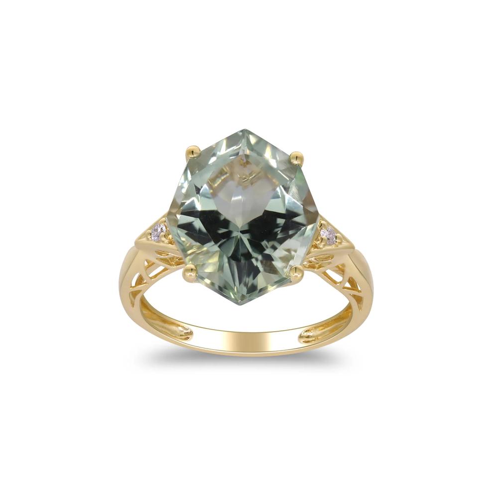 Green Quartz and Diamond Accent Ring in 10K Yellow Gold – Image 1 of 5