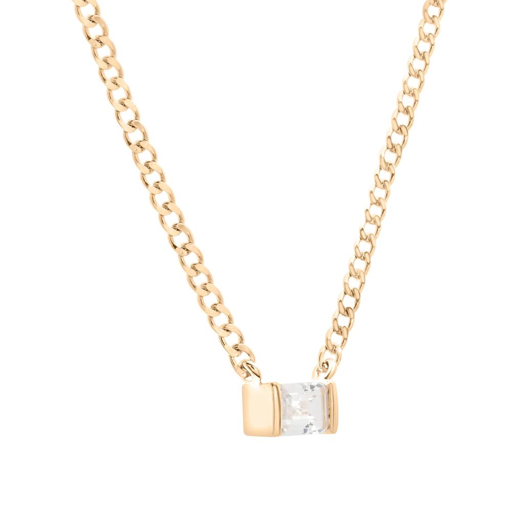 Lab-Created White Sapphire Cuban Link Necklace in Vermeil – Image 2 of 5