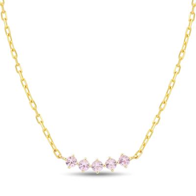 Lab-Created Pink Sapphire Necklace in 10K Yellow Gold