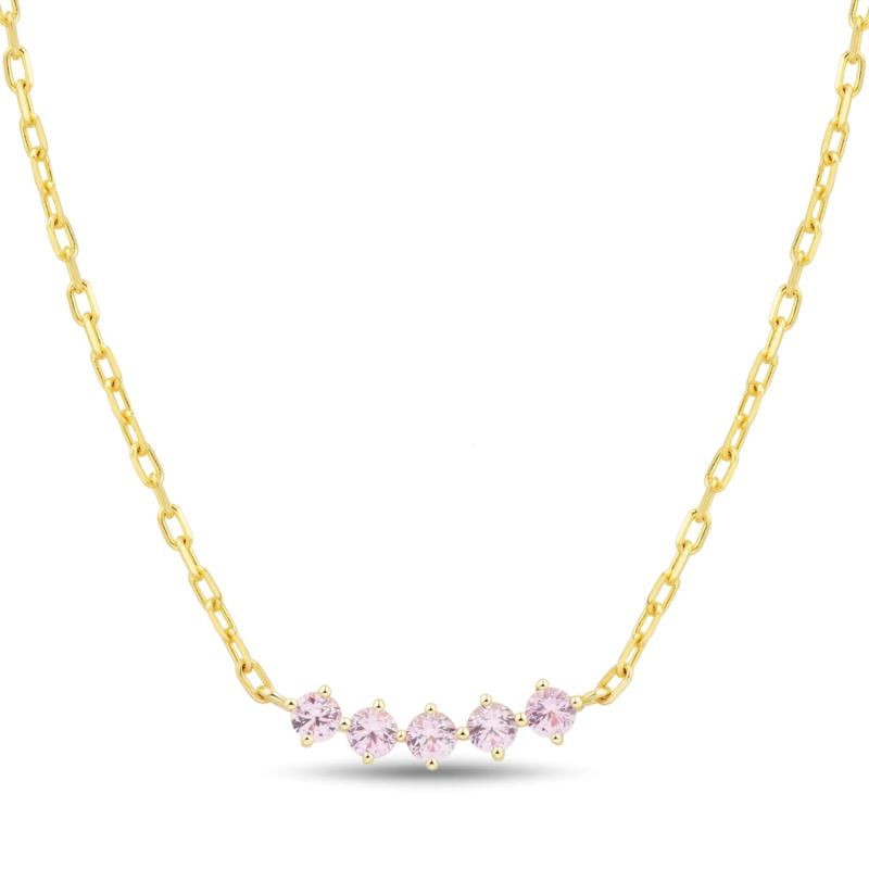 Lab-Created Pink Sapphire Necklace in 10K Yellow Gold – Image 1 of 3
