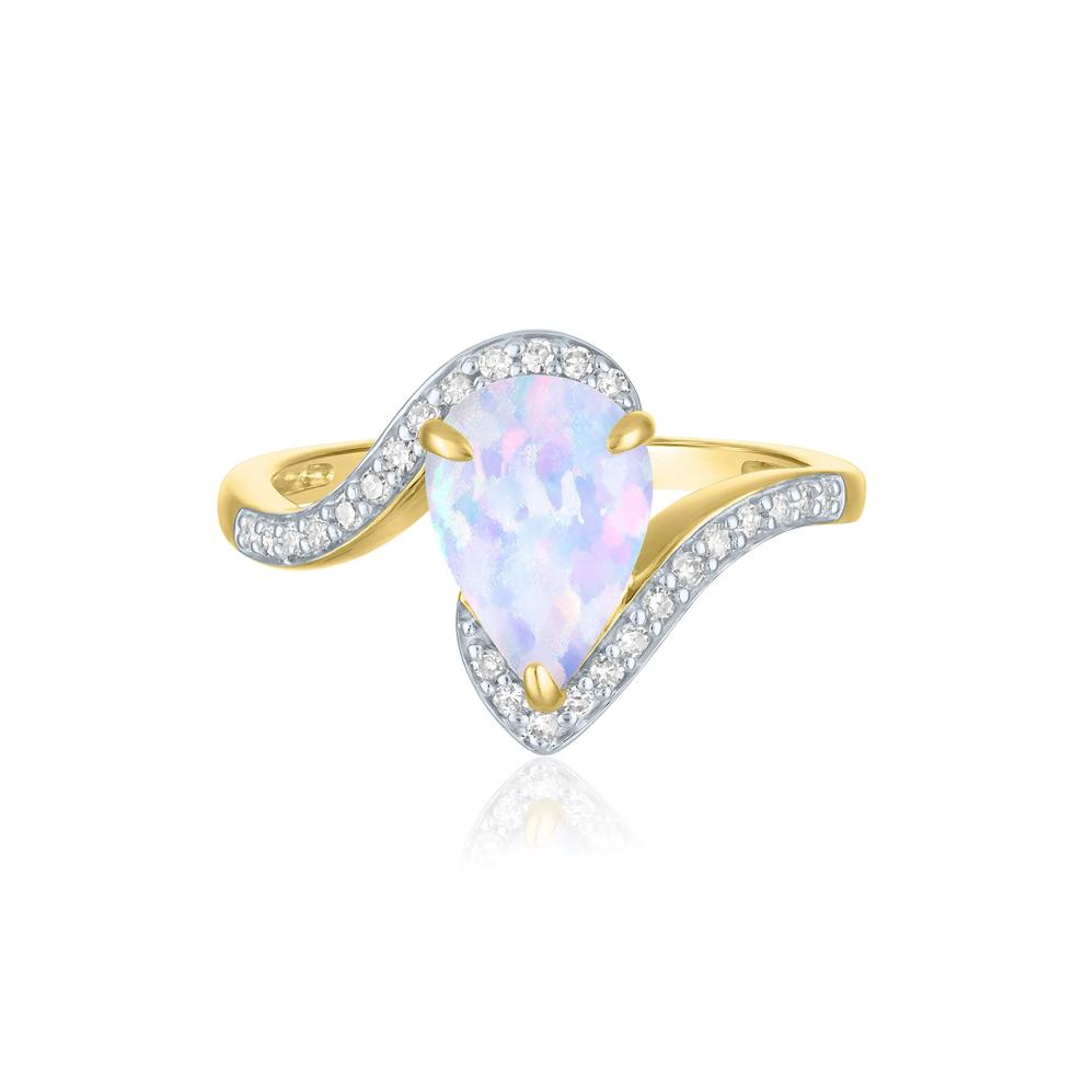 Australian Opal and Diamond Bypass Ring in 10K Yellow Gold (1/7 ct. tw.) – Image 1 of 3