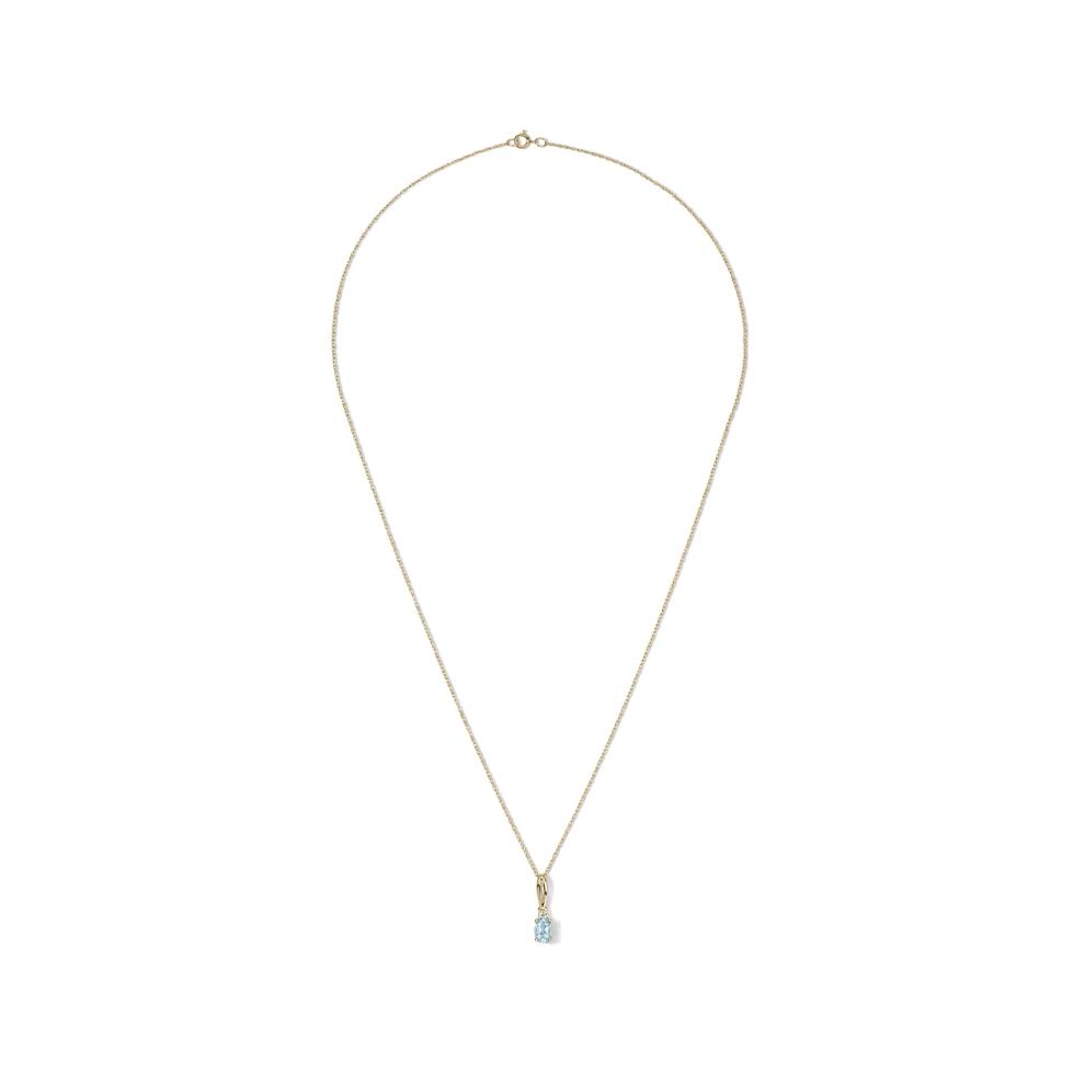 Oval Aquamarine &amp; Diamond Accent Pendant Necklace in 10K Yellow Gold – Image 3 of 4