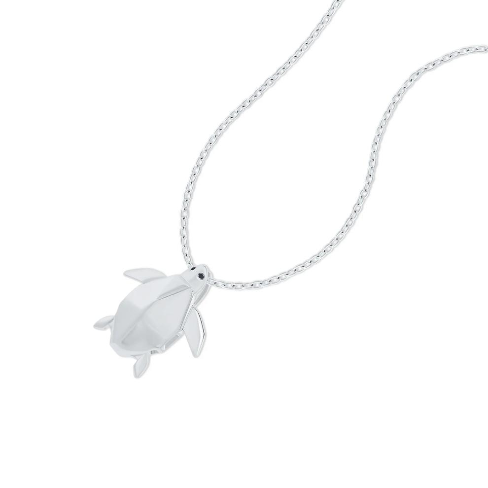 Black Diamond Accent Origami Turtle Pendant Necklace in Sterling Silver – Image 4 of 4