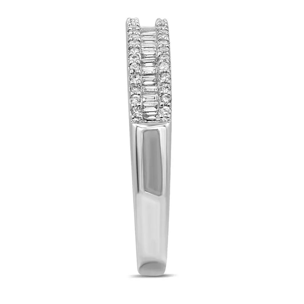 Baguette &amp; Pave Diamond Wedding Band in 10K White Gold (1/4 ct. tw.)  – Image 4 of 7