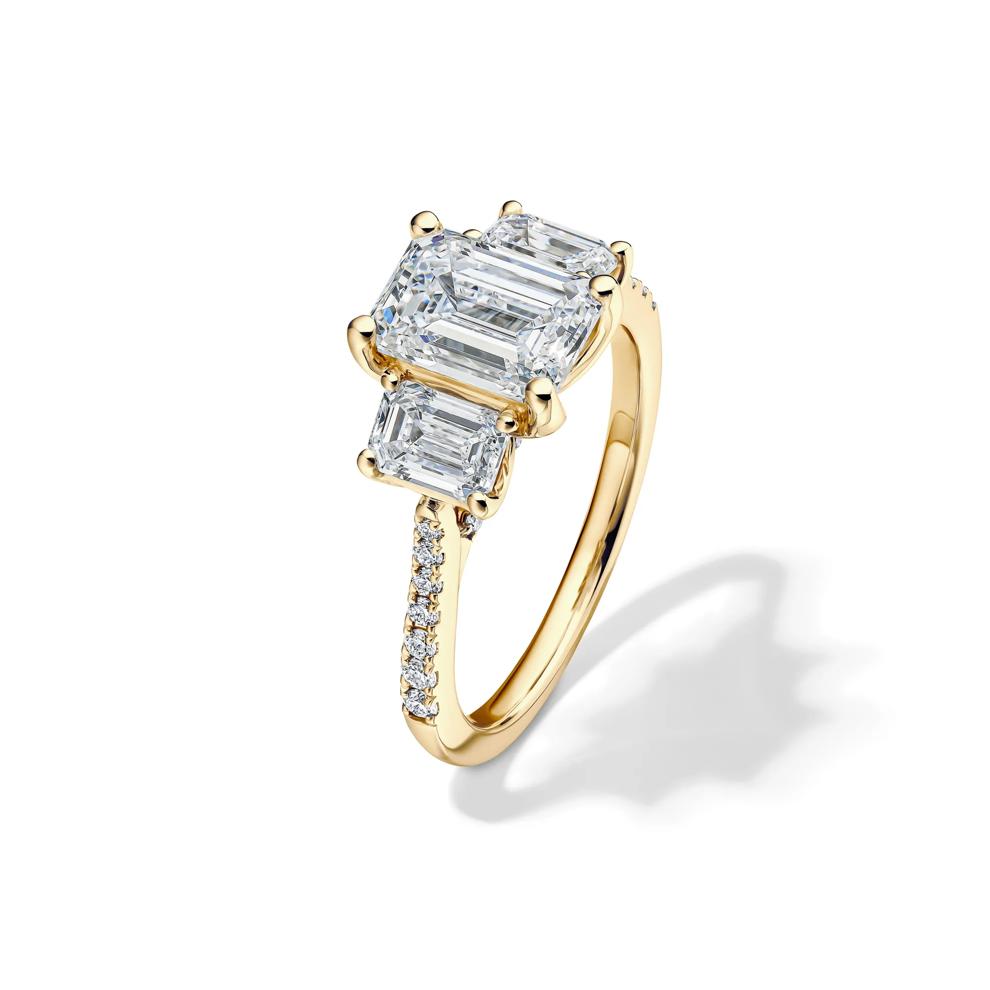 Lab Grown Diamond Emerald-Cut Three Stone Engagement Ring in 14K Yellow Gold (3 1/4 ct. tw.) – Image 4 of 4