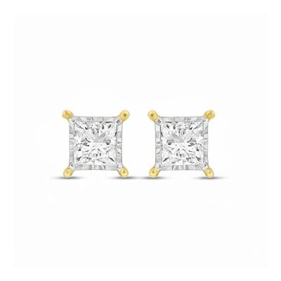 Lab Grown Diamond Princess-Cut Illusion Stud Earrings in 10K Yellow Gold (1/3 ct. tw.)