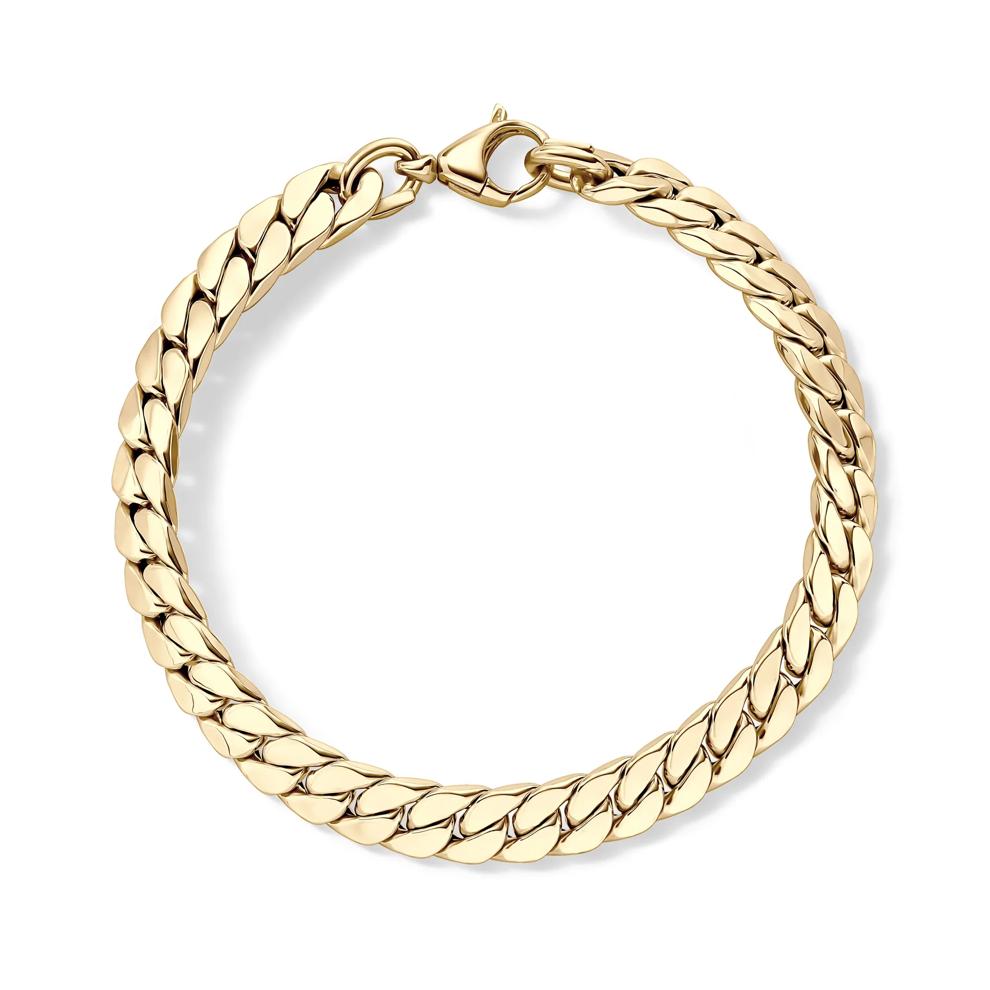 Polished Flat Cuban Chain Bracelet in 14K Yellow Gold, 7.5&rdquo; – Image 2 of 2