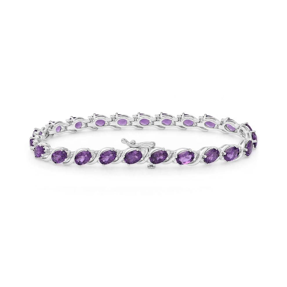 Amethyst &amp; Diamond Bracelet in Sterling Silver – Image 2 of 2