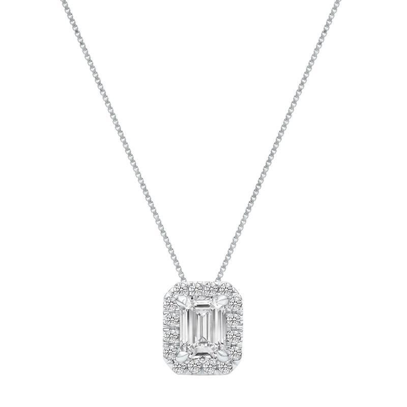 Lab Grown Diamond Halo Pendant in 14K White Gold (3/4 ct. tw.) – Image 1 of 4