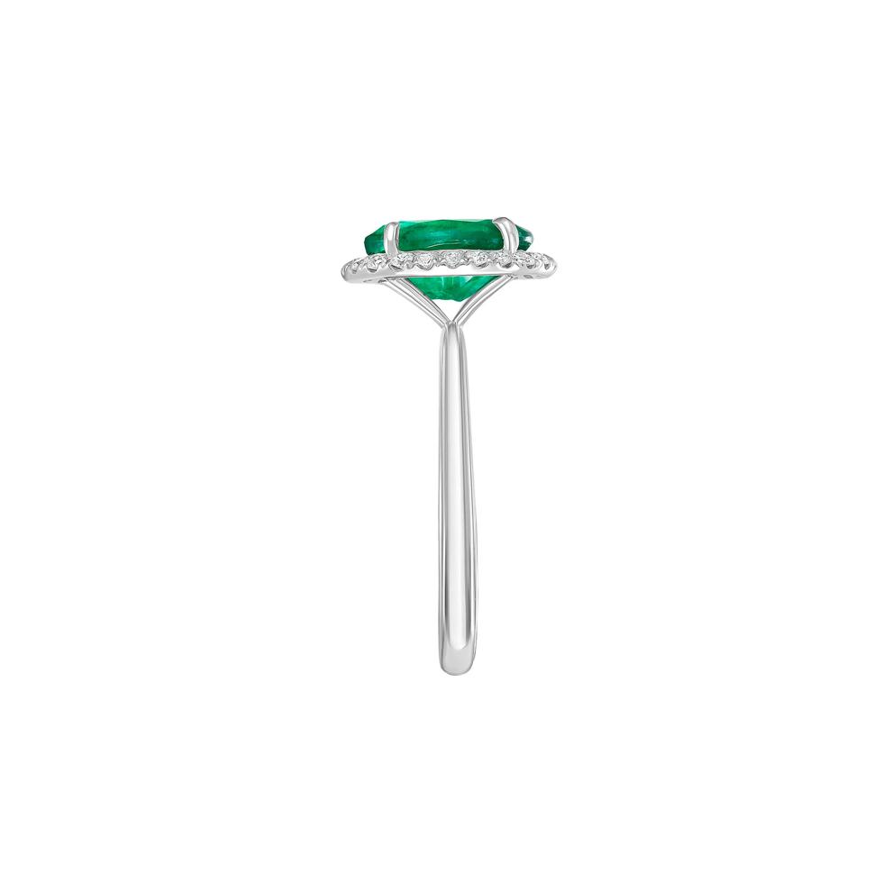 Emerald Oval &amp; Diamond Halo Ring in 14K White Gold (1/5 ct. tw.) – Image 3 of 3