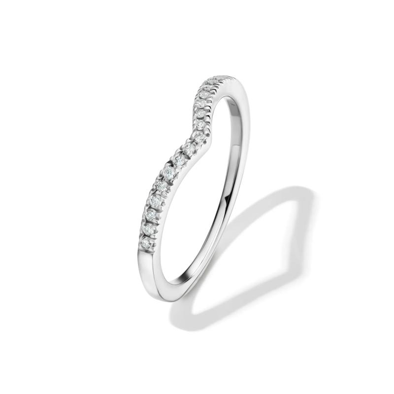 Chevron Wedding Band with Pav&eacute; Diamonds in 10K White Gold &#40;1/10 ct. tw.&#41; – Image 3 of 4