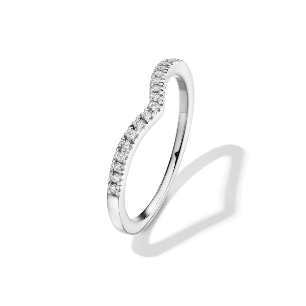 Chevron Wedding Band with Pav&eacute; Diamonds in 10K White Gold (1/10 ct. tw.) – Image 4 of 5