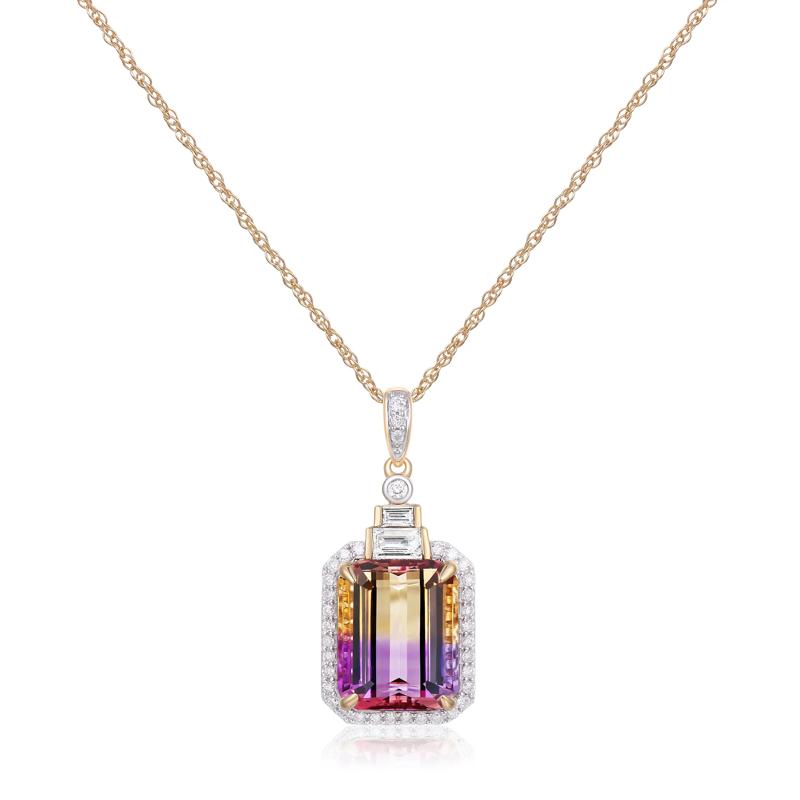 Emerald-Cut Ametrine and Diamond Pendant in 10K Yellow Gold &#40;1/4 ct. tw.&#41; – Image 1 of 3