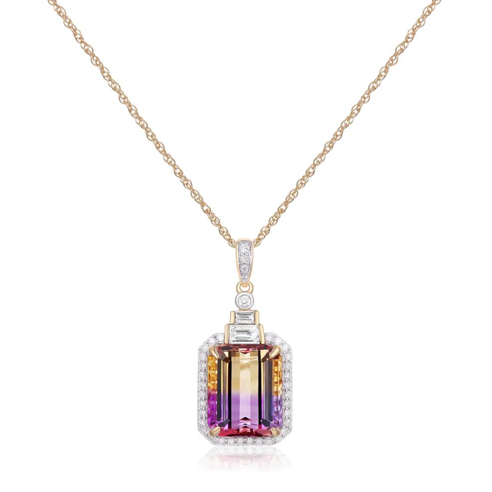 Emerald-Cut Ametrine and Diamond Pendant in 10K Yellow Gold (1/4 ct. tw.) – Image 1 of 3