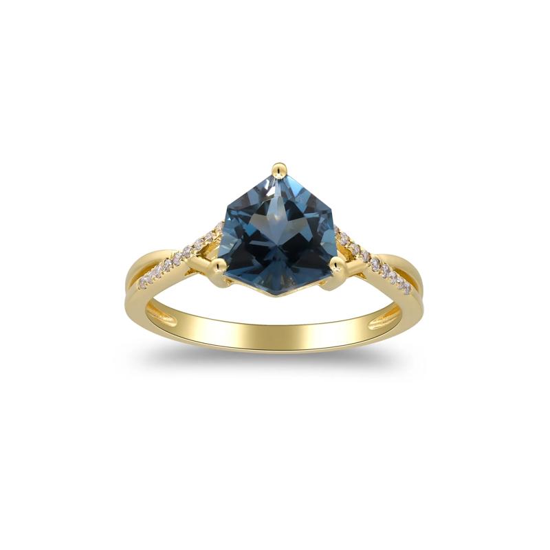 London Blue Topaz &amp; Diamond Accent Ring in 10K Yellow Gold – Image 5 of 5