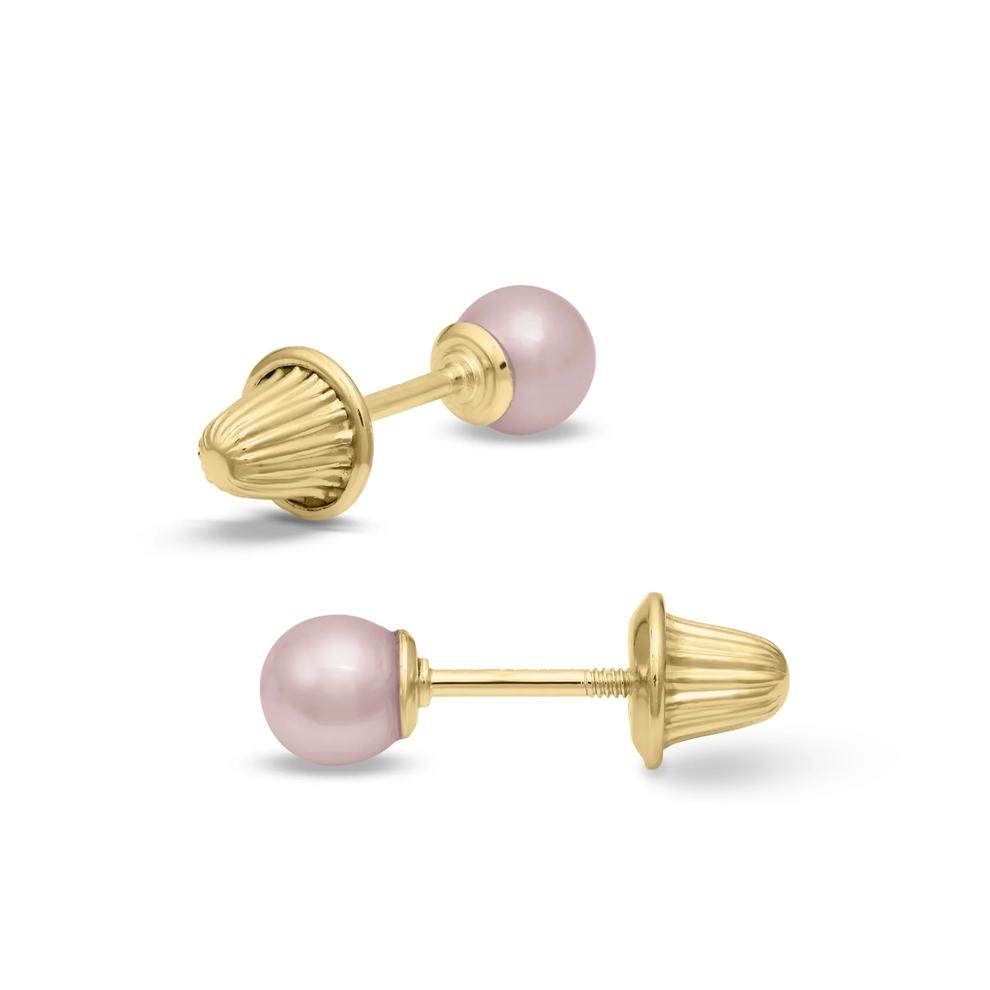 Children's Pink Freshwater Cultured Pearl Stud Earrings in 14K Yellow Gold – Image 2 of 2