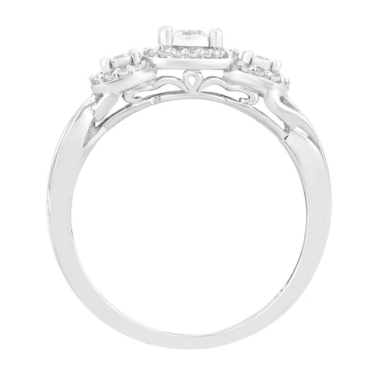 Three-Stone Halo Engagement Ring with Illusion Setting in 10K White Gold &#40;1/4 ct. tw.&#41; – Image 2 of 3