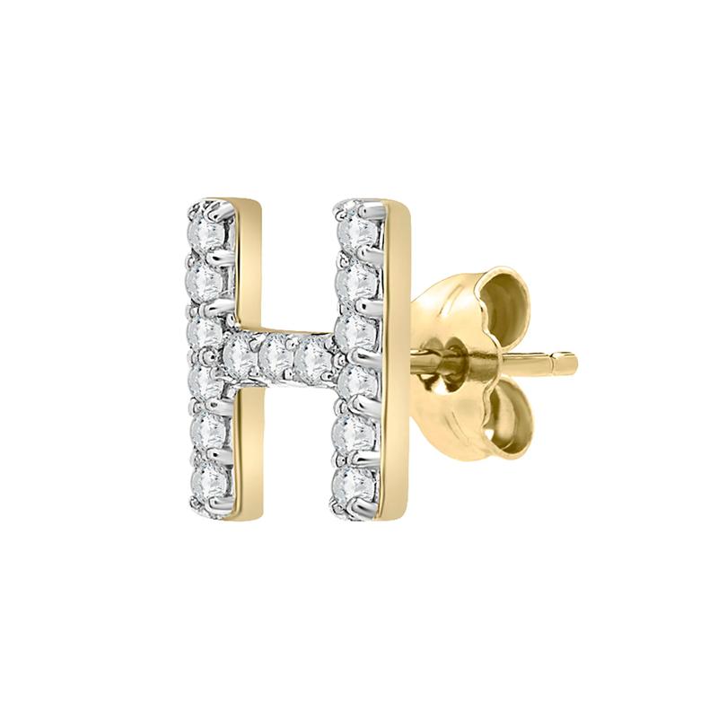 Single-Letter Stud Earring &ldquo;H&rdquo; with Diamond Accents in 10K Yellow Gold – Image 2 of 2