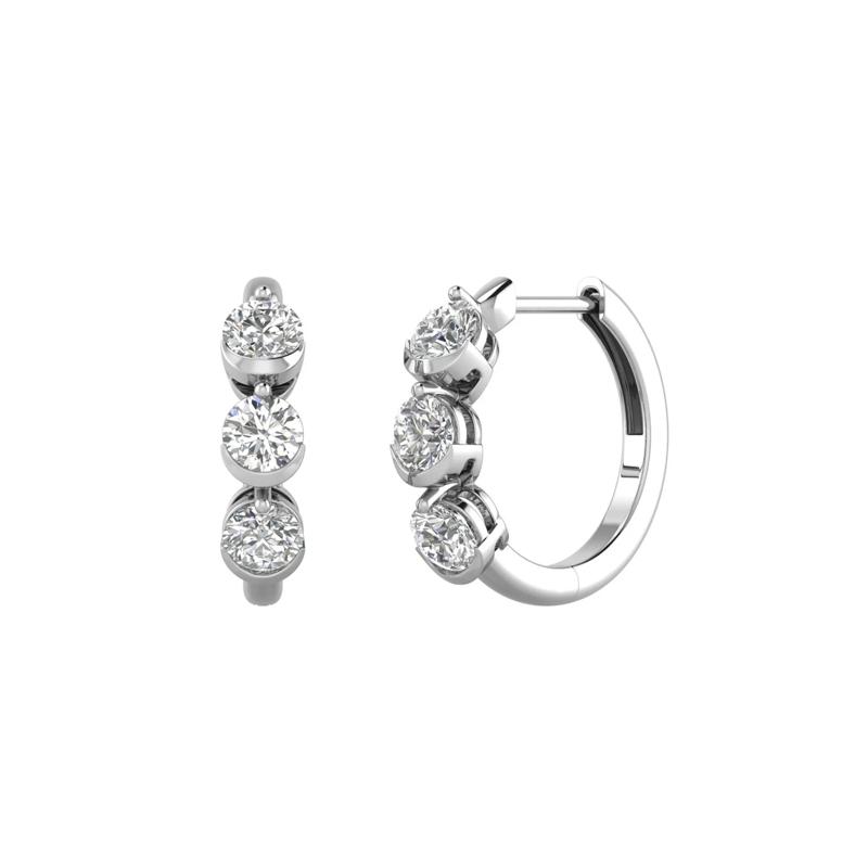 Lab Grown Diamond Three-Stone Hoop Earrings in 10K White Gold &#40;1 ct. tw.&#41; – Image 1 of 2