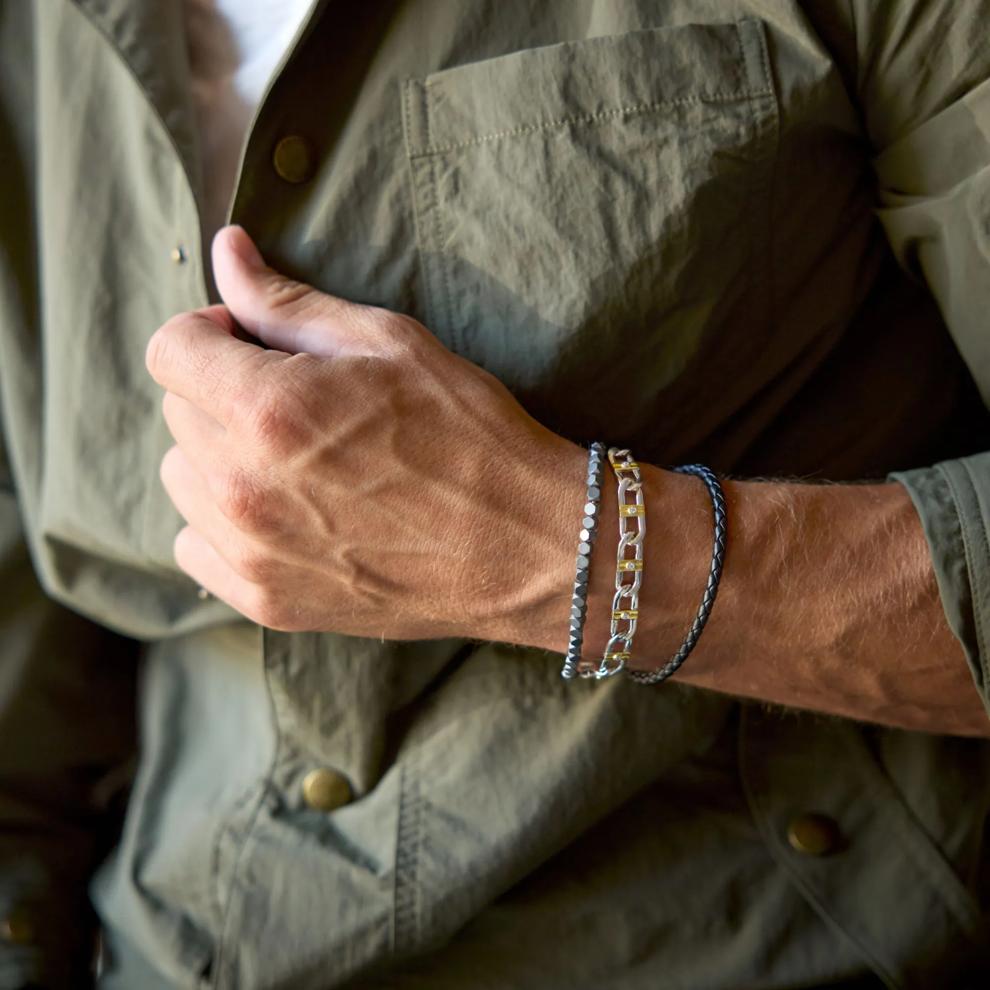 Men's Cube Bead Matte Hematite Bracelet in Stainless Steel – Image 4 of 6