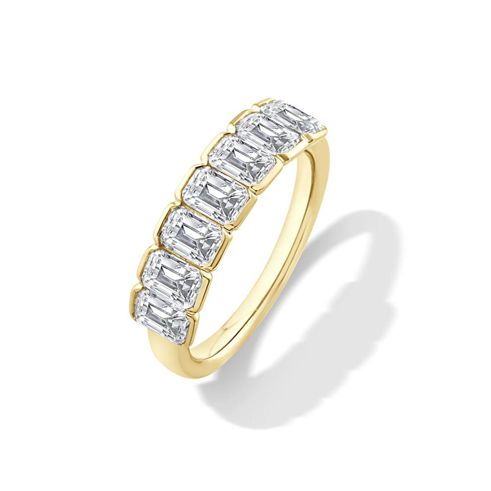 Lab Grown Diamond Emerald-Cut Seven-Stone Half-Bezel Band in 14K Yellow Gold (2 ct. tw.) – Image 4 of 4
