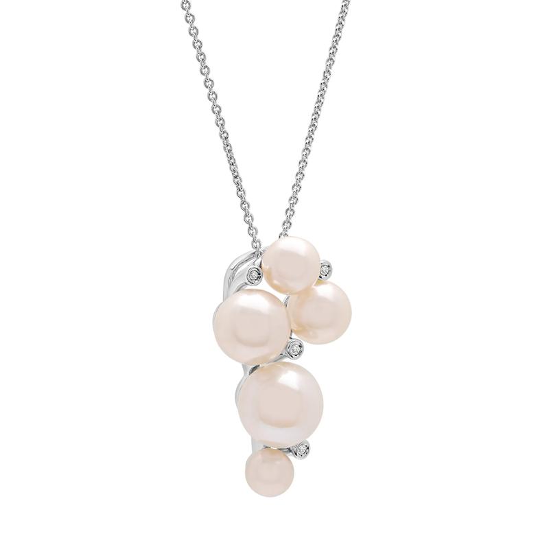 Diamond Accent and Freshwater Cultured Pearl Pendant in Sterling Silver – Image 2 of 4