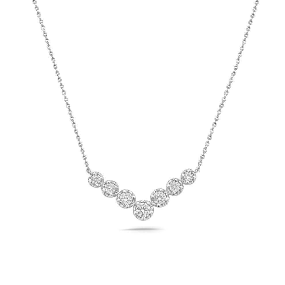 Lab Grown Diamond Seven-Stone V-Neck Pendant Necklace in 14K White Gold (1 ct. tw.) – Image 1 of 4