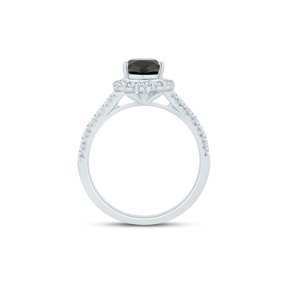 Pear-Shaped Black and White Diamond Engagement Ring in 14K White Gold – Image 2 of 3