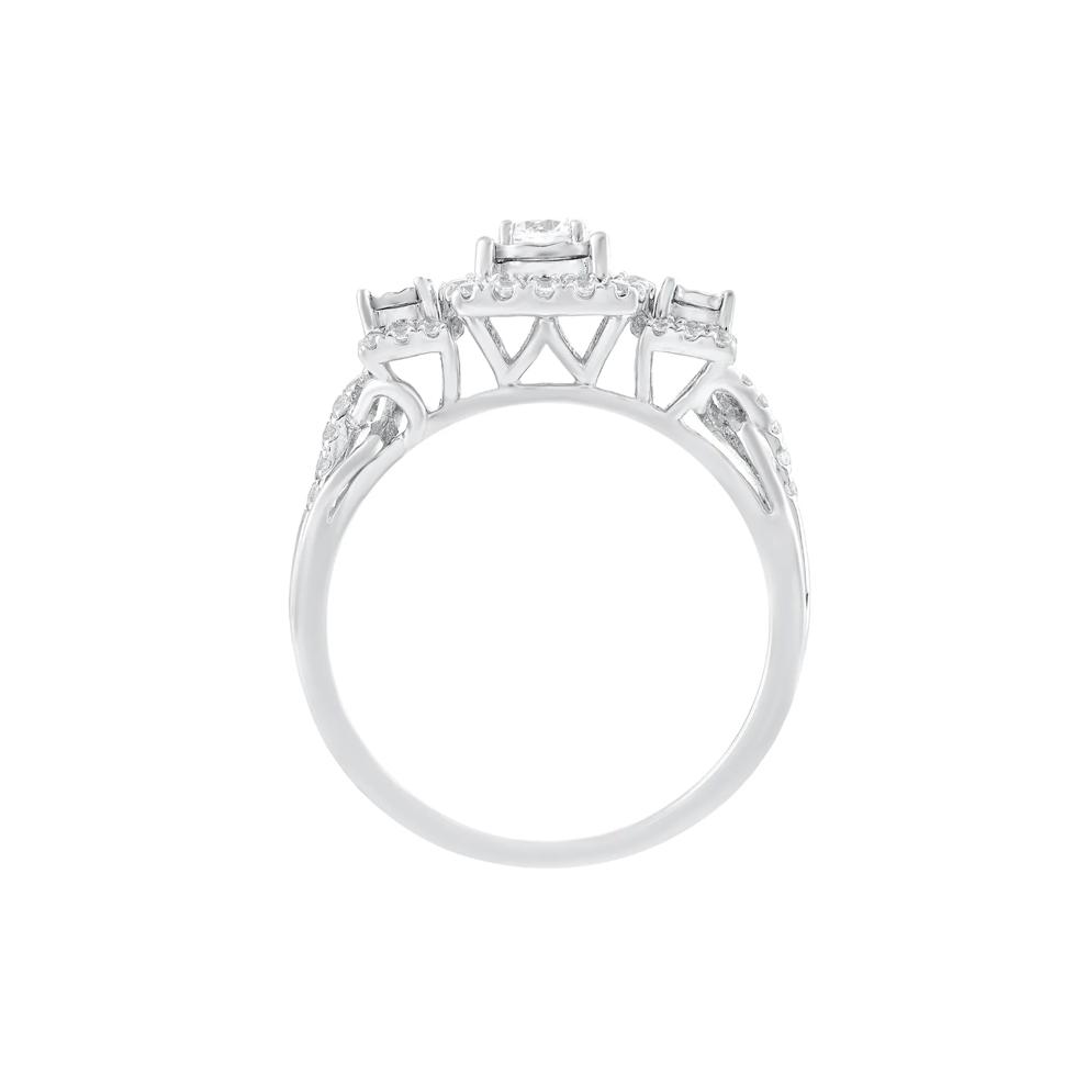 Diamond Three-Stone Halo Ring in 10K White Gold (1/2 ct. tw.) – Image 2 of 3