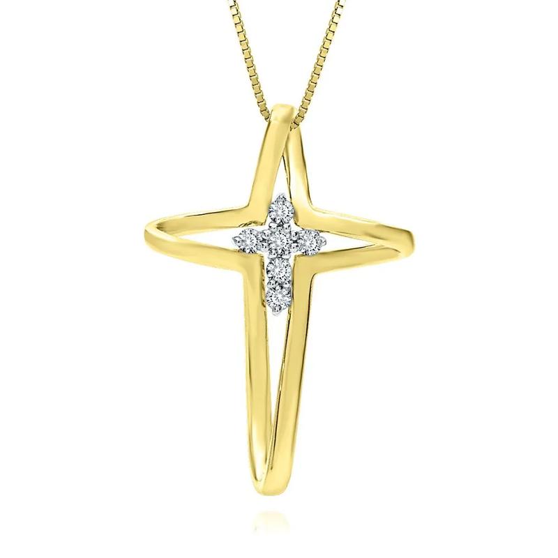 1/10 ct. tw. Diamond Cross Pendant in 10K Yellow Gold – Image 1 of 2