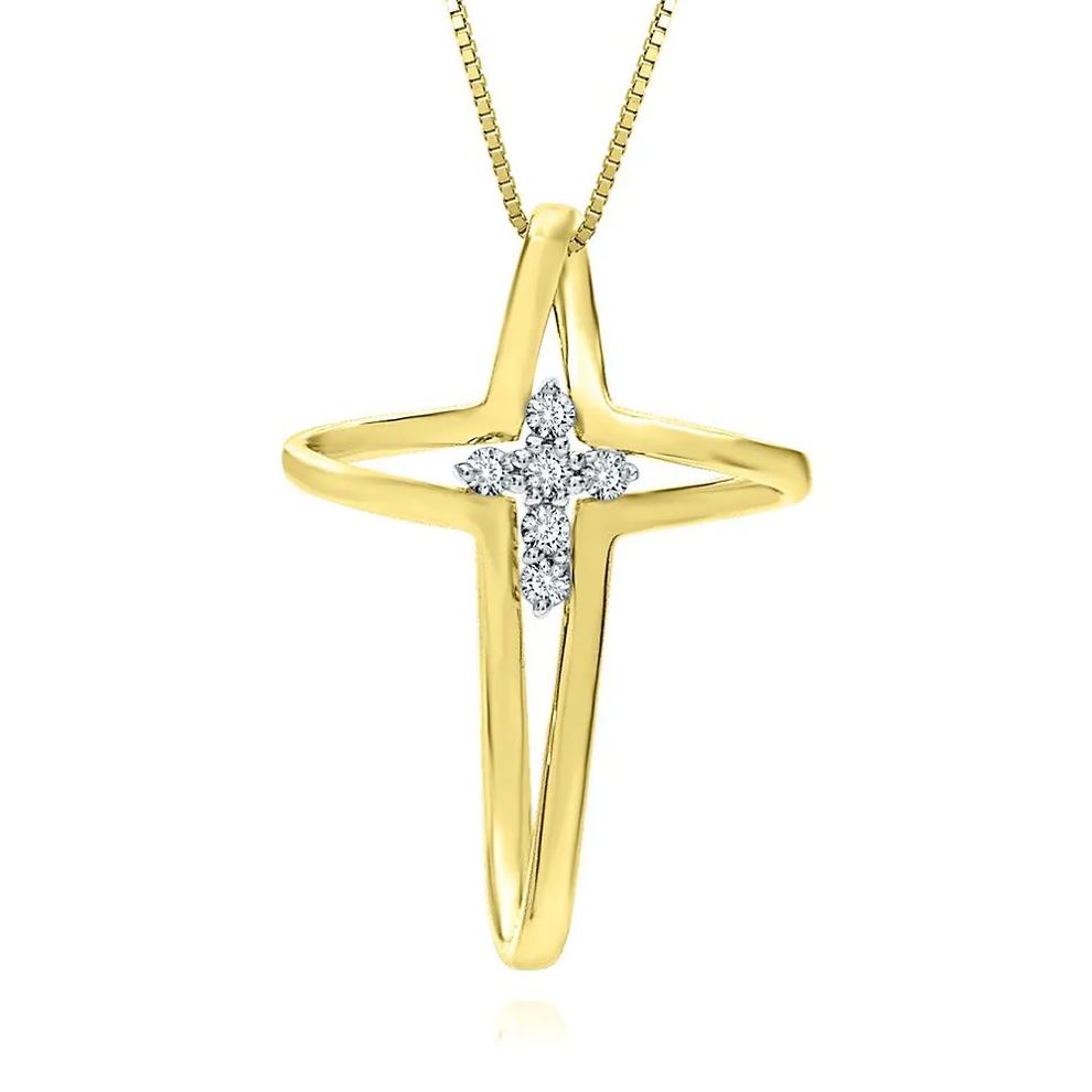 1/10 ct. tw. Diamond Cross Pendant in 10K Yellow Gold – Image 1 of 2