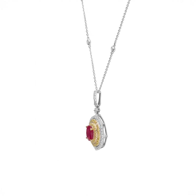 Oval Ruby &amp; Diamond Halo Pendant in 14K White &amp; Yellow Gold &#40;7/8 ct. tw.&#41; – Image 2 of 3