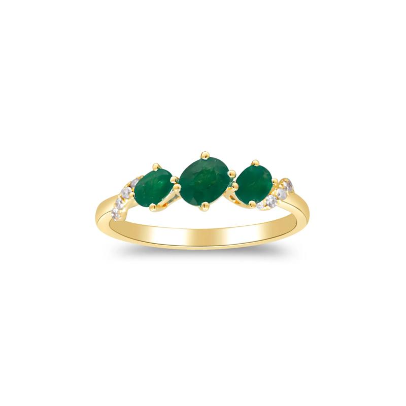 Emerald and Diamond Accent Ring in 10K Yellow Gold – Image 1 of 5