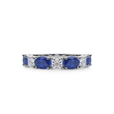 Diamond & Blue Sapphire Alternating Seven-Stone Anniversary Band Ring in Platinum (3/4 ct. tw.)