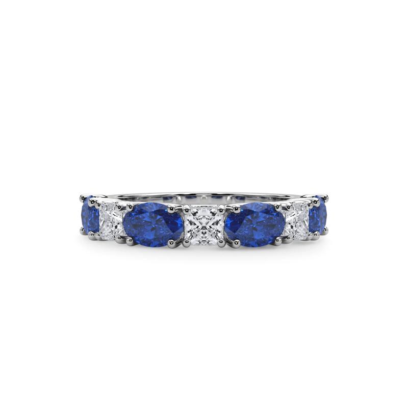 Diamond &amp; Blue Sapphire Alternating Seven-Stone Anniversary Band Ring in Platinum &#40;3/4 ct. tw.&#41; – Image 1 of 4