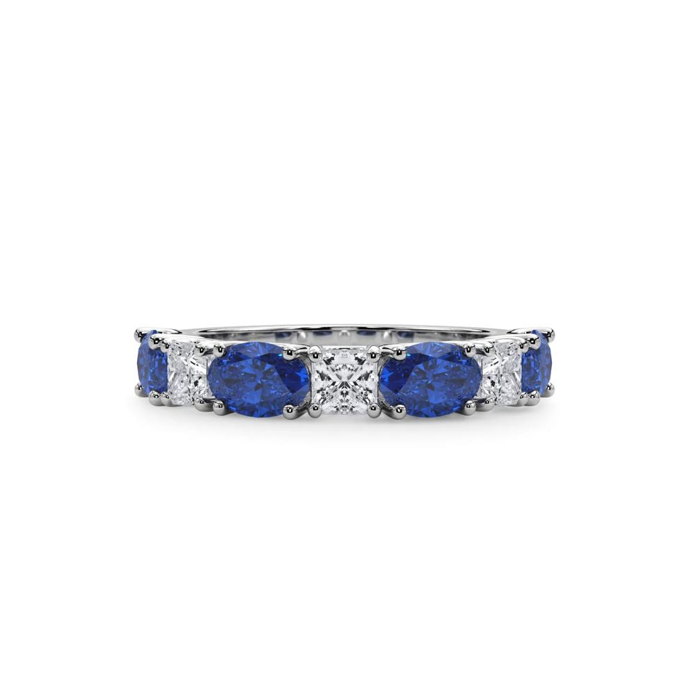 Diamond &amp; Blue Sapphire Alternating Seven-Stone Anniversary Band Ring in Platinum (3/4 ct. tw.) – Image 1 of 4
