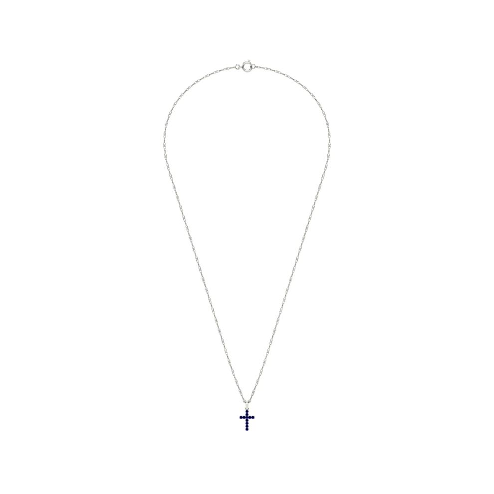 Blue Sapphire Cross Pendant Necklace in 10K White Gold – Image 3 of 4