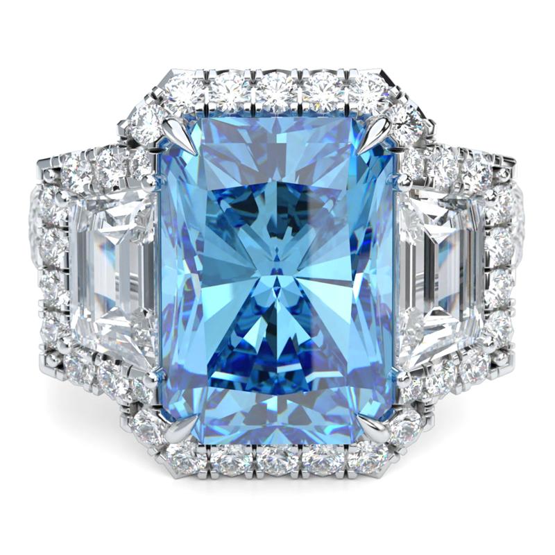 Lab Grown Diamond Blue Diamond Center Engagement Ring in Platinum (7 1/2 ct. tw.) – Image 1 of 4
